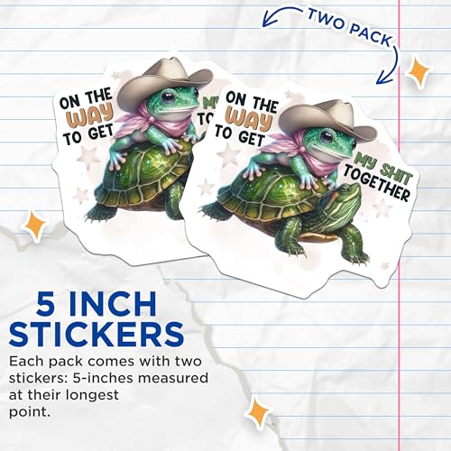 (2 Pack) Funny Frog and Turtle Stickers - Cute Animal Stickers - Motivational Quote Stickers - 5" On Longest Side - Sticks to Smooth Flat Surfaces - Made in USA - BMCS5240