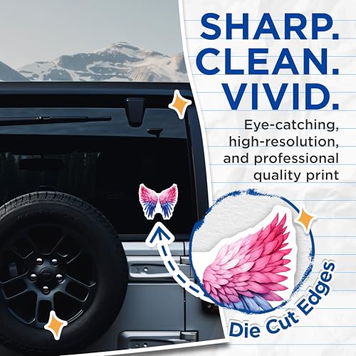 (2 Pack) Winged Art Stickers - Colorful Feather Design - Angel Wing Decor - 5" On Longest Side - Sticks to Smooth Flat Surfaces - Made in USA - BMCS6525