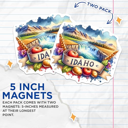 (2 Pack) Idaho Magnets - Scenic Landscape - Nature Art - State Souvenir - Travel Keepsake - 5" On Longest Side - for Cars, Fridges, Toolboxes - Made in USA - MAG6924