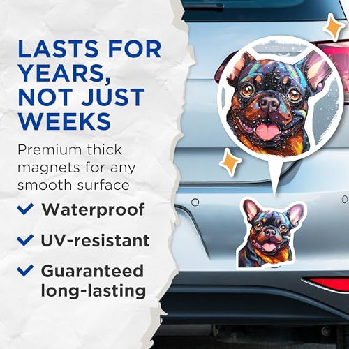 (2 Pack) French Bulldog Magnets - Colorful Dog Magnet - Cartoon Pet Fridge Magnet - 5" On Longest Side - for Cars, Fridges, Toolboxes - Made in USA - MAG3948