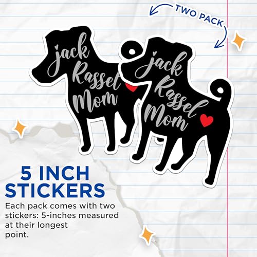 (2 Packs) Jack Russel Mom Stickers - Jack Russel Dog Breed Decals - 5 Inches On Longest Side - Premium Vinyl Decal - Sticks to Any Smooth Flat Surface - Made in USA - BMCS2489