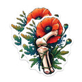 (2 Pack) Red Poppy Bone Magnets - Floral Anatomy Art - Unique Macabre Botanical Decor - 5 Inches On Longest Side - Thick Durable Magnet - Made in USA - MAG20094