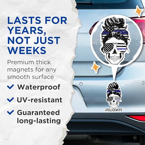(2 Packs) Police Wife Magnets - Support for Police Married to Police Magnets - 5 Inches On Longest Side - Premium Magnet - for Fridges, Toolboxes, Cars - Made in USA - MAG2511