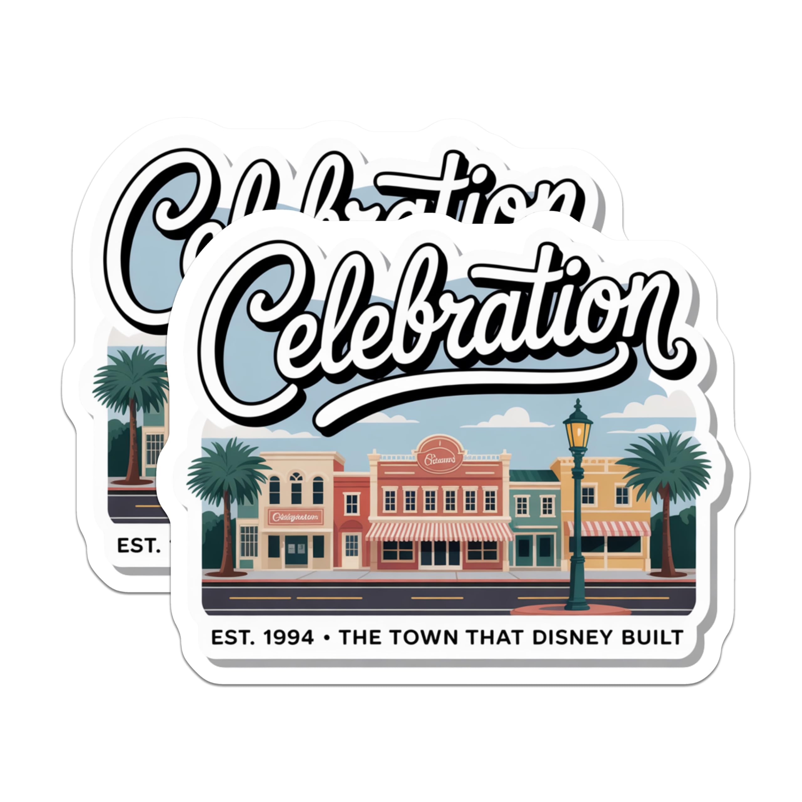 (2 Pack) Celebration Florida Magnets - Retro Town Built by Disney - Vacation Home Decor - 5" On Longest Side - Premium Magnet - for Cars, Refrigerators, Toolboxes, Lockers - Made in USA - MAG17659