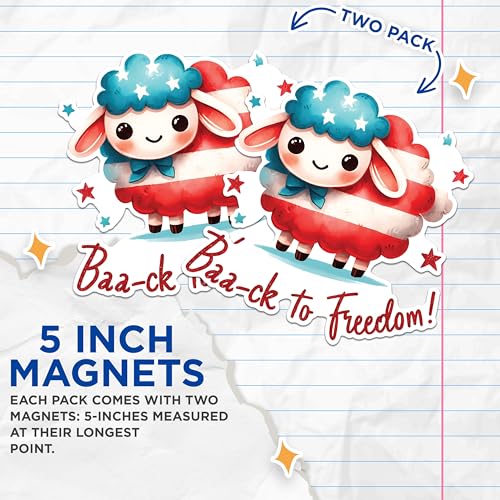(2 Pack) Baa-ck to Freedom Magnets - Patriotic Sheep Magnets - Cute USA Theme Magnets- 5" On Longest Side - for Fridges, Toolboxes, Cars - Made in USA - MAG2721