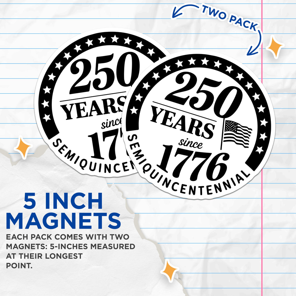 (2 Pack) USA 250th Anniversary Commemorative Magnets - Semiquincentennial - American Historical Emblem - 5 Inches On Longest Side - Thick Durable Magnet - Made in USA - MAG37758