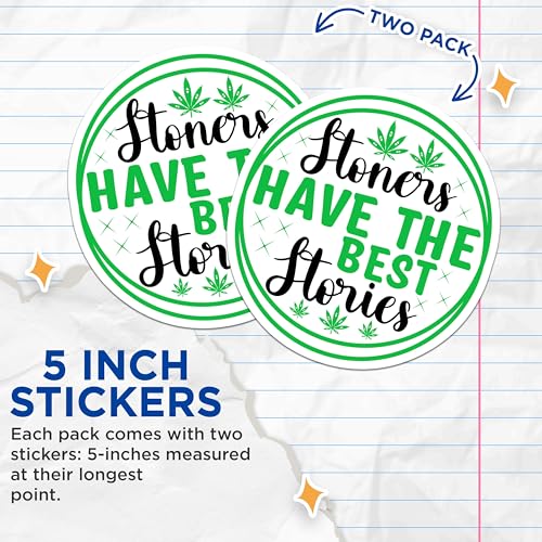 (2 Pack) Stoners Have The Best Stories Stickers - Funny Weed Quote - Cannabis Enthusiast - 5" On Longest Side - Sticks to Smooth Flat Surfaces - Made in USA - BMCS9227