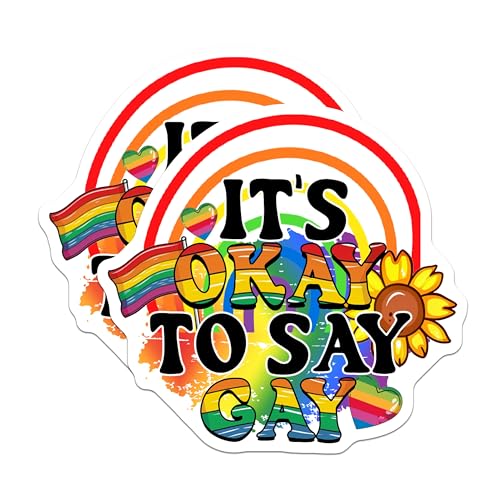 (2 Pack) It's Okay to Say Gay Stickers - Rainbow Pride - LGBTQ+ Support - 5" On Longest Side - Sticks to Smooth Flat Surfaces - Made in USA - BMCS9186