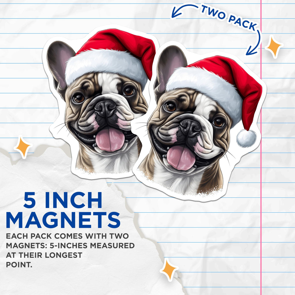 (2 Pack) Christmas French Bulldog Magnets - Santa Hat Dog Decor - Holiday Pet Owner Idea - 5 Inches On Longest Side - Thick Durable Magnet - Made in USA - MAG28820