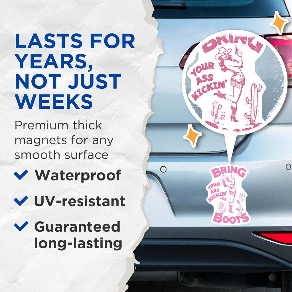 (2 Pack) Cowgirl Boot Magnets - Funny Western Decor - Bring Boots Magnet - 5" On Longest Side - Premium Magnet - for Cars, Refrigerators, Toolboxes, Lockers - Made in USA - MAG18540