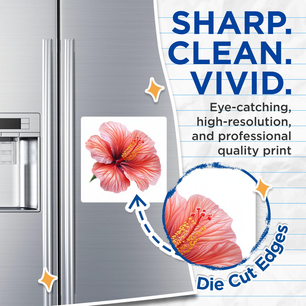 (2 Pack) Hibiscus Flower Magnets - Tropical Refrigerator Decor - Botanical Floral Accent - 5 Inches On Longest Side - Thick Durable Magnet - Made in USA - MAG30257