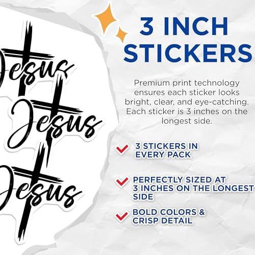 (3 Pack) Jesus Cross Decals - Faith Decal - Religious Sticker - 3 Inches On Longest Side - Easy Peel & Apply - Made in USA - 3MCS1847