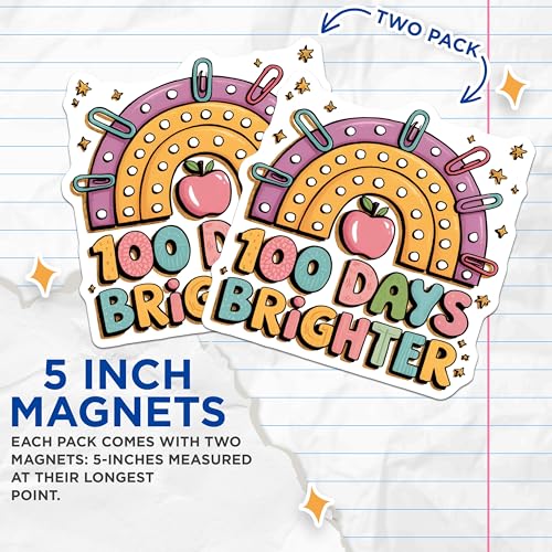 (2 Pack) 100 Days Brighter Magnets - Rainbow School Magnets - Apple Classroom Magnets for Teachers - 5" On Longest Side - for Cars, Refrigerators, Toolboxes, Lockers - Made in USA BMCS3063