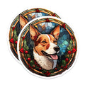 (2 Pack) Corgi Stained Glass Magnets - Christmas Dog Art - Holiday Pet Decor - 5 Inches On Longest Side - Thick Durable Magnet - Made in USA - MAG23304