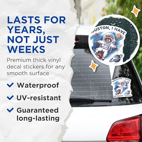 (2 Pack) Astronaut Raccoon Stickers - Funny Space Stickers - Animal Themed Stickers - 5" On Longest Side - Sticks to Smooth Flat Surfaces - Made in USA - BMCS4006