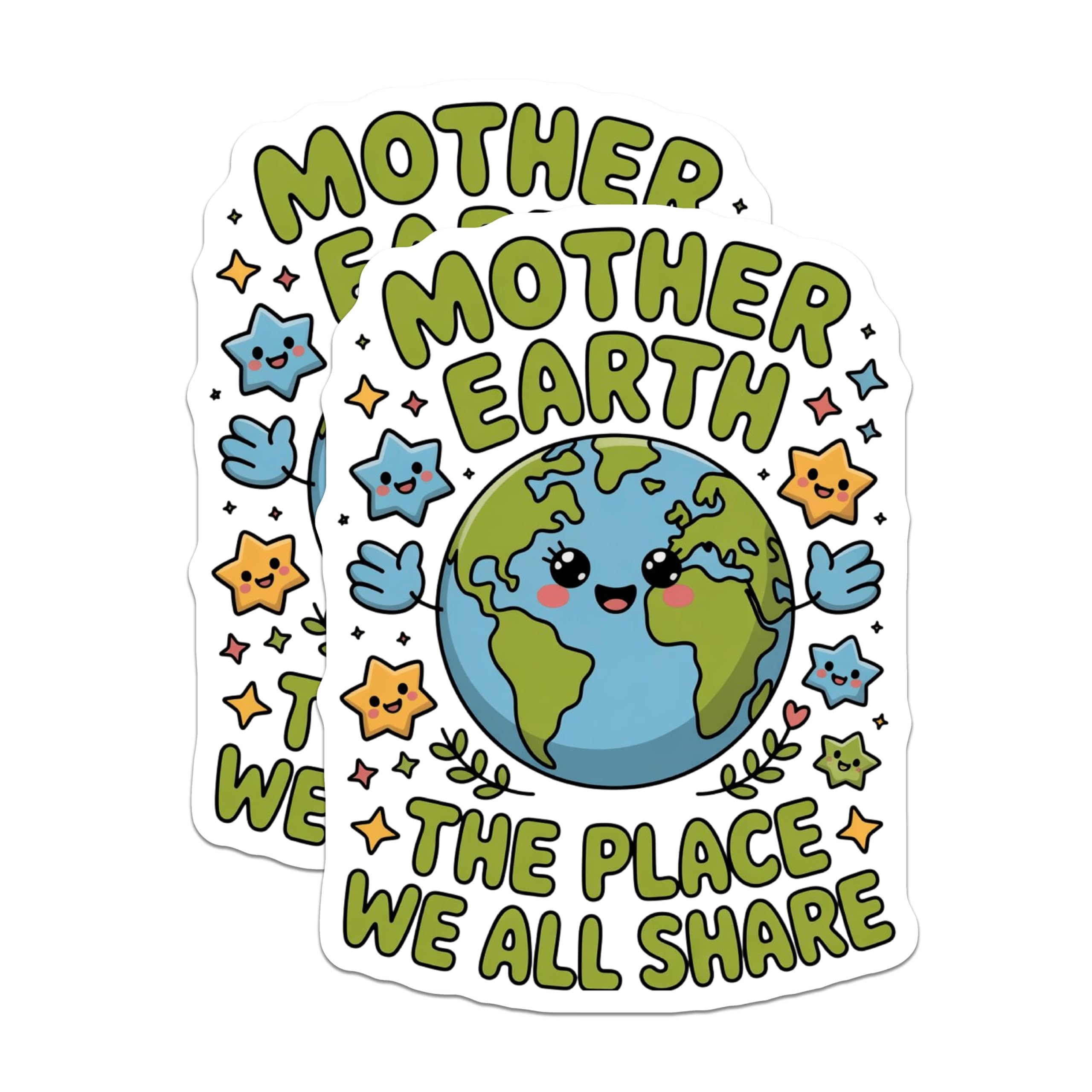 (2 Pack) Mother Earth Magnets - Happy Planet Decor - Earth Day Awareness - Global Unity Display - 5 Inches On Longest Side - Thick Durable Magnet - Made in USA - MAG22141