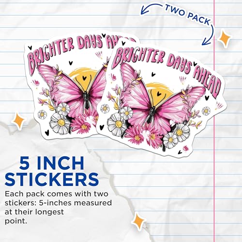 (2 Pack) Brighter Days Ahead Stickers - Positive Quote - 5" On Longest Side - Sticks to Smooth Flat Surfaces - Made in USA - BMCS8622 - BMCS8622