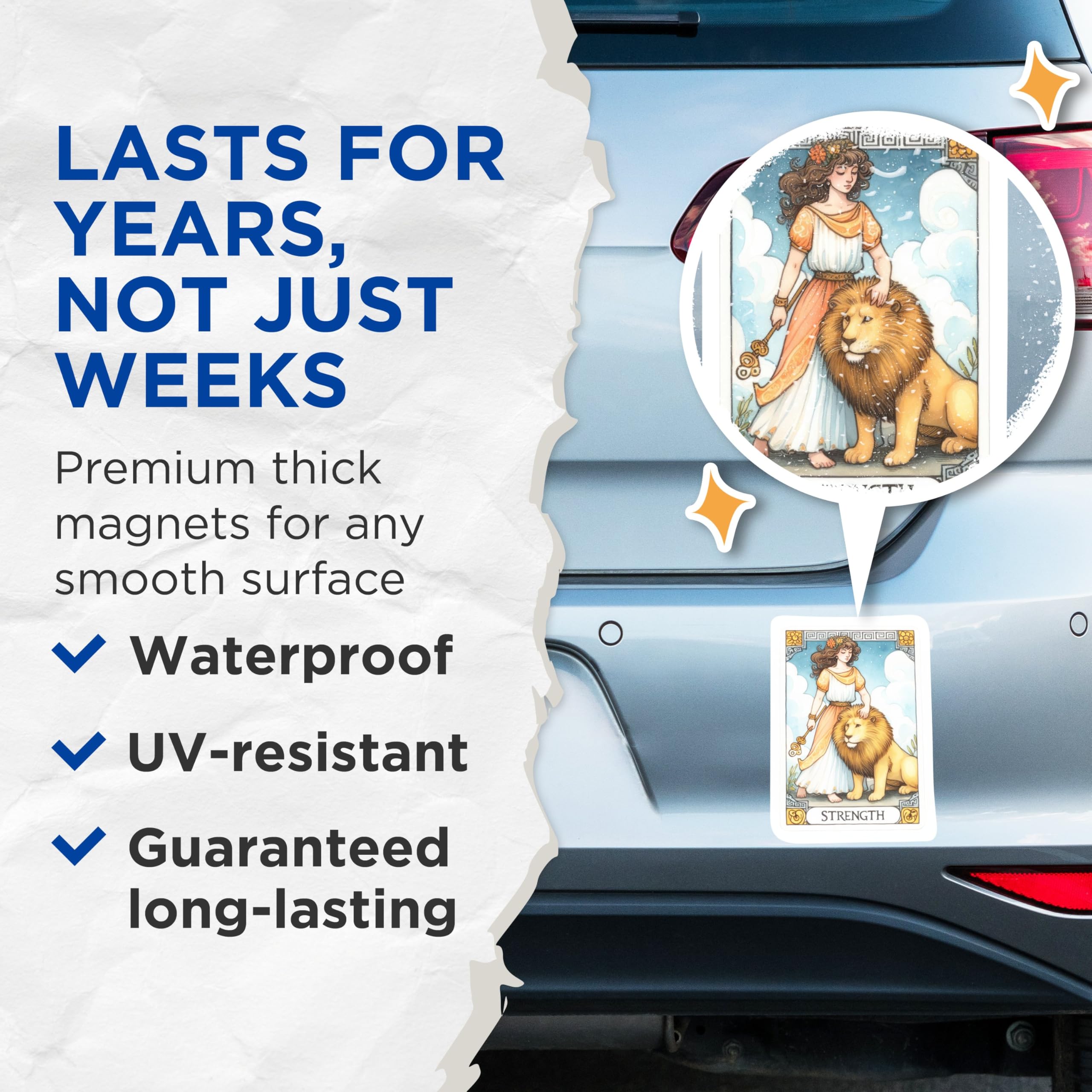 (2 Packs) Strength Lion Tarot Card Magnets - Spiritual Mystical Metaphysical Magnets - 5 Inches On Longest Side - Premium Magnet - for Fridges, Toolboxes, Cars - Made in USA - MAG2262