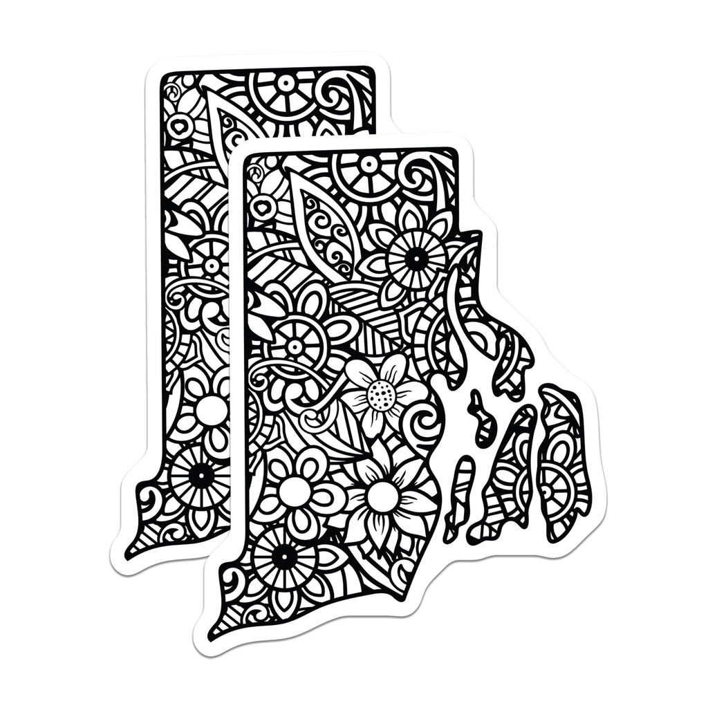 (2 Pack) Rhode Island State Map Magnets - Intricate Mandala Floral Art - RI State Outline Refrigerator Decor - 5 Inches On Longest Side - Thick Durable Magnet - Made in USA - MAG19013