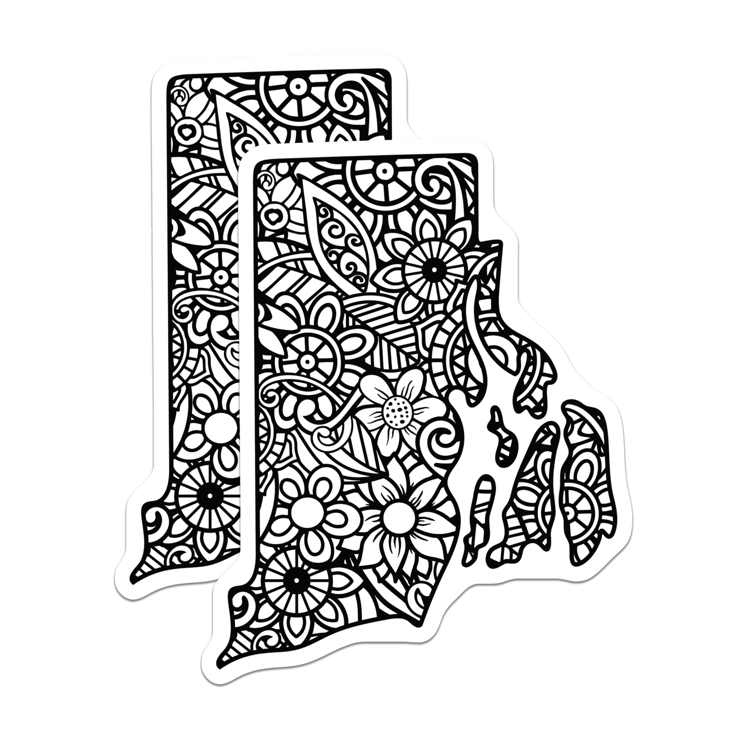 (2 Pack) Rhode Island State Map Magnets - Intricate Mandala Floral Art - RI State Outline Refrigerator Decor - 5 Inches On Longest Side - Thick Durable Magnet - Made in USA - MAG19013