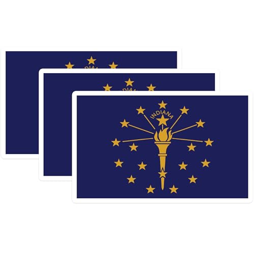 (3 Pack) Indiana State Flag Decals - Laptop Decals - Indiana Pride Stickers - 3 Inches On Longest Side - Easy Peel & Apply - Made in USA - 3MCS0186
