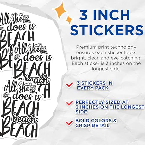 (3 Pack) Beach Life Decals - Summer Vacation - Laptop Decal - 3 Inches On Longest Side - Easy Peel & Apply - Made in USA - 3MCS7263