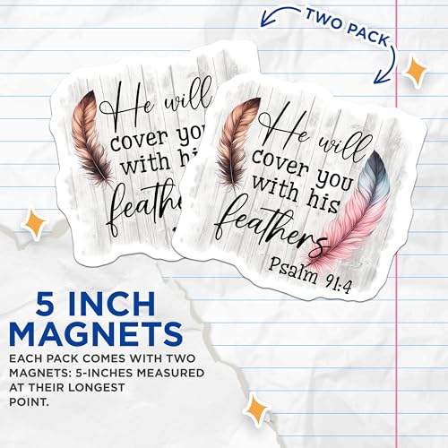 (2 Pack) He Will Cover You Magnets - Bible Verse Decor - Psalm 91:4-5" On Longest Side - for Cars, Fridges, Toolboxes - Made in USA - MAG7556