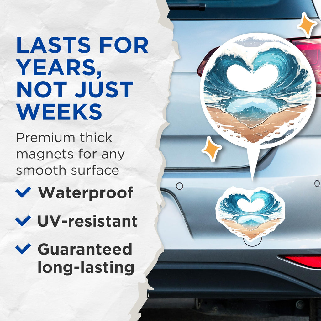 (2 Pack) Heart Wave Ocean Magnets - Beach Love Summer Aesthetic Decor - Coastal Home Fridge Accent - Sea Lover Souvenir - 5 Inches On Longest Side - Thick Durable Magnet - Made in USA - MAG19693
