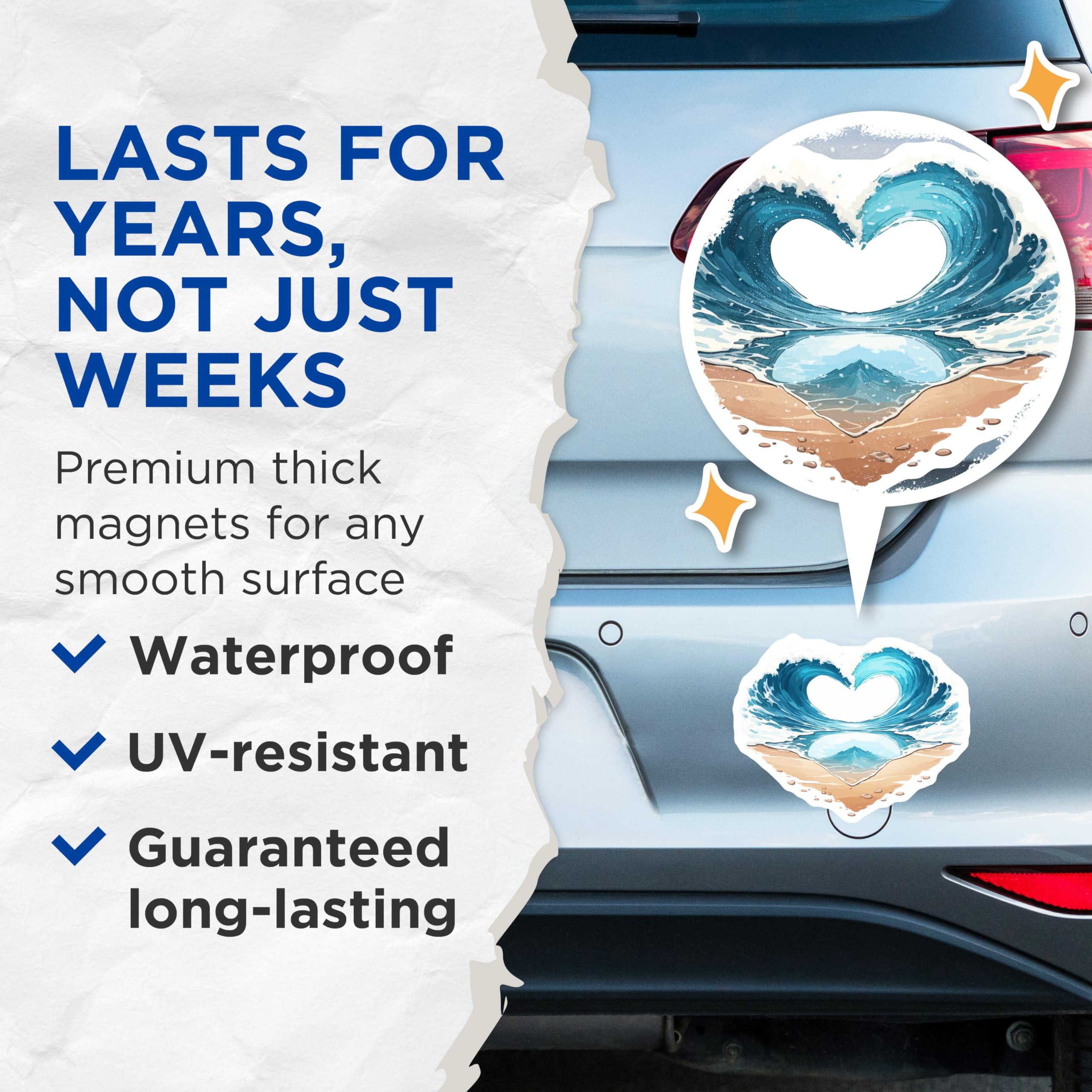 (2 Pack) Heart Wave Ocean Magnets - Beach Love Summer Aesthetic Decor - Coastal Home Fridge Accent - Sea Lover Souvenir - 5 Inches On Longest Side - Thick Durable Magnet - Made in USA - MAG19693