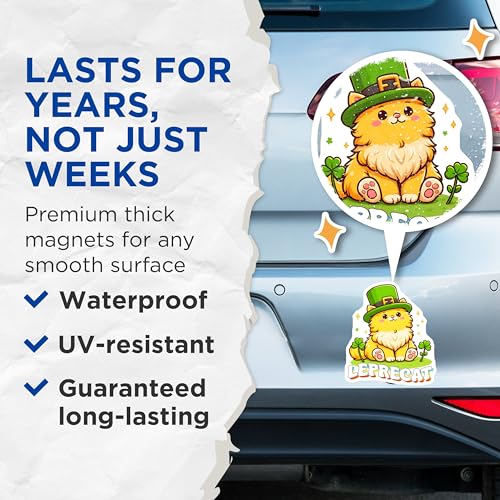 (2 Pack) Cute Cat Magnets - St. Patrick's Day Decor - 5" On Longest Side - for Cars, Fridges, Toolboxes - Made in USA - MAG8110