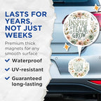(2 Pack) Inspire Teach Grow Magnets - Motivational Teacher - Floral Classroom - Inspirational Educator - 5" On Longest Side - for Cars, Fridges, Toolboxes - Made in USA - MAG4418