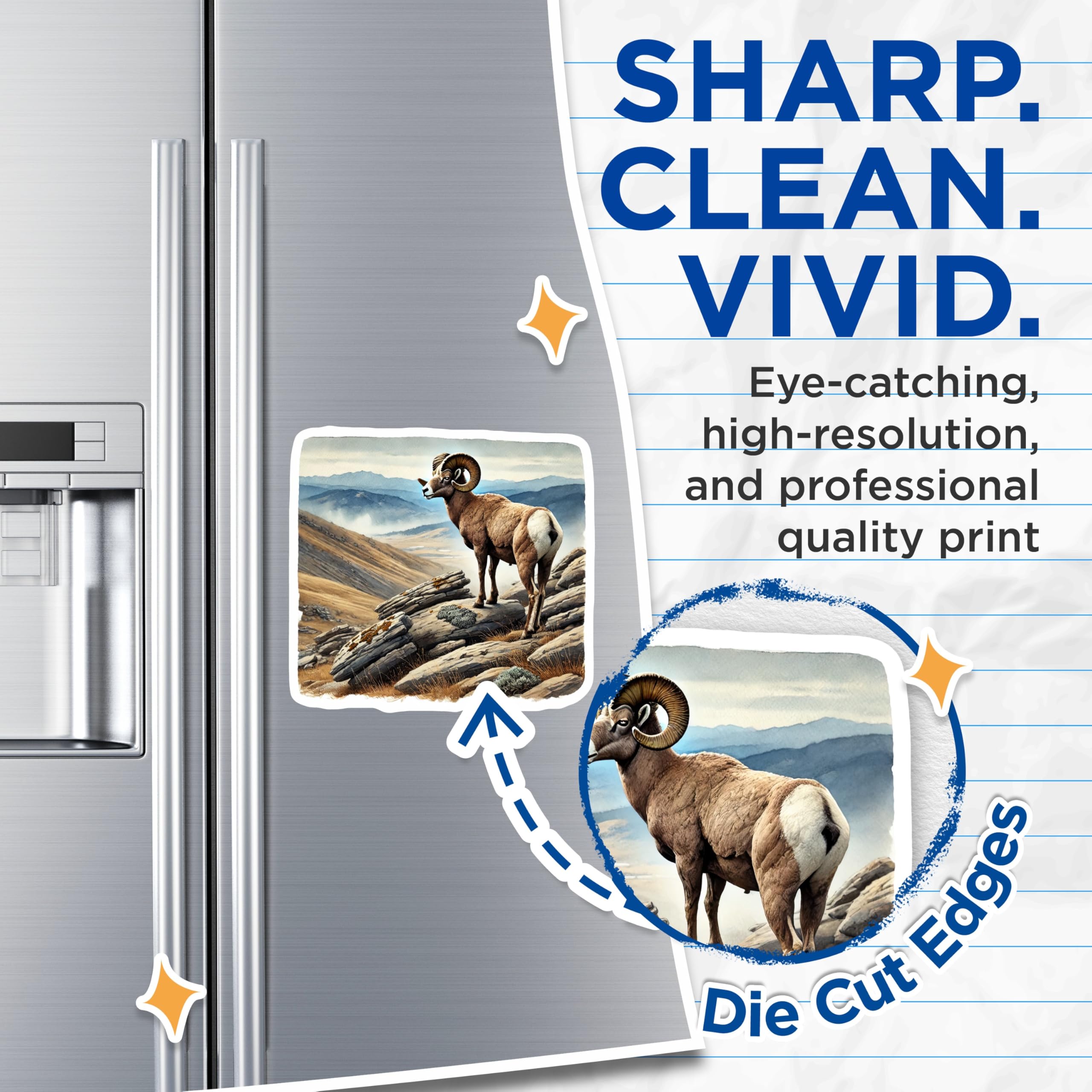 (2 Pack) Bighorn Sheep Magnets - Mountain Ram Decor - Wildlife Fridge Decorations - 5" On Longest Side - Premium Magnet - for Cars, Refrigerators, Toolboxes, Lockers - Made in USA - MAG18233