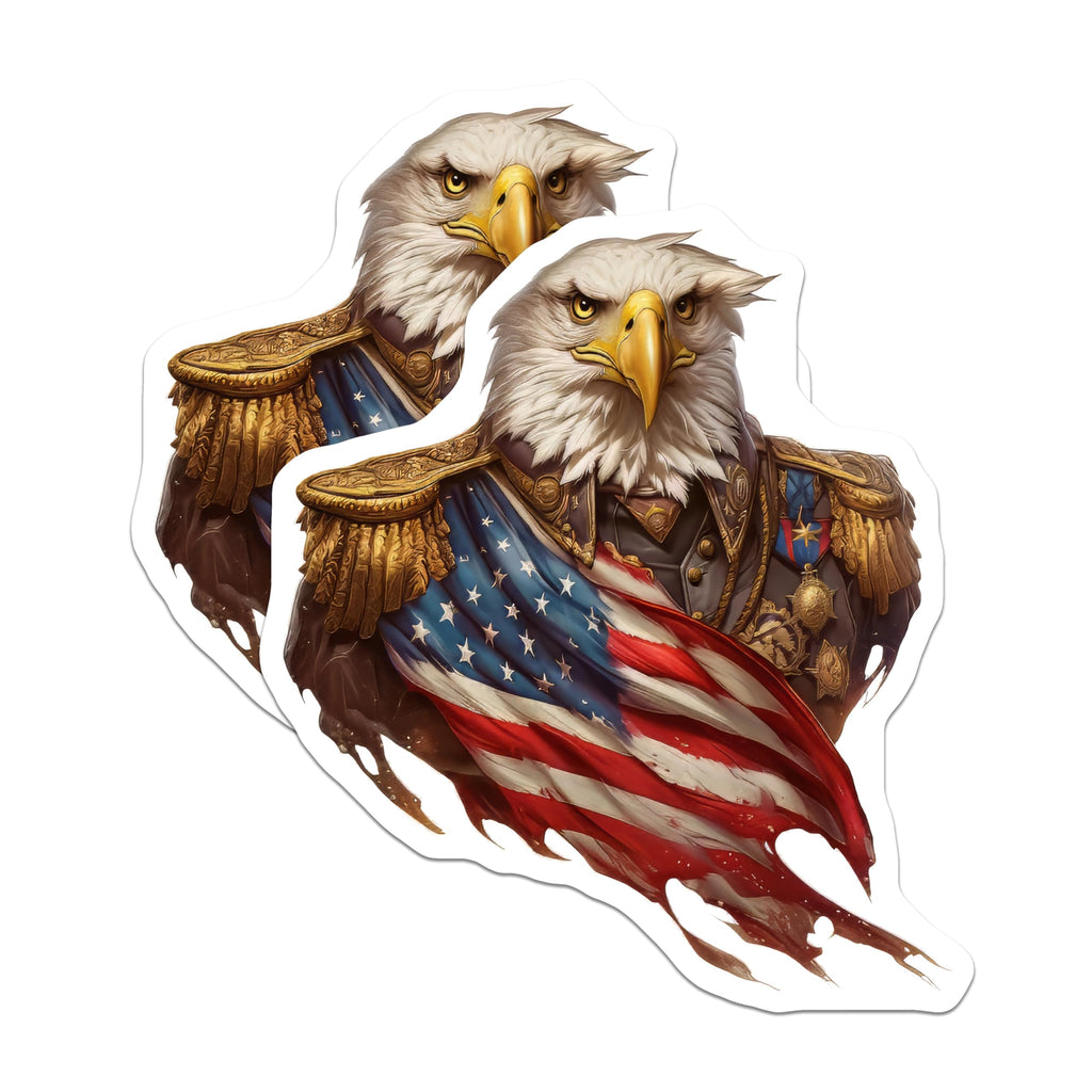 (2 Pack) Bald Eagle Stickers - American Flag Patriotism - Military Veteran Design - 5" On Longest Side - Sticks to Smooth Flat Surfaces - Made in USA - BMCS20297
