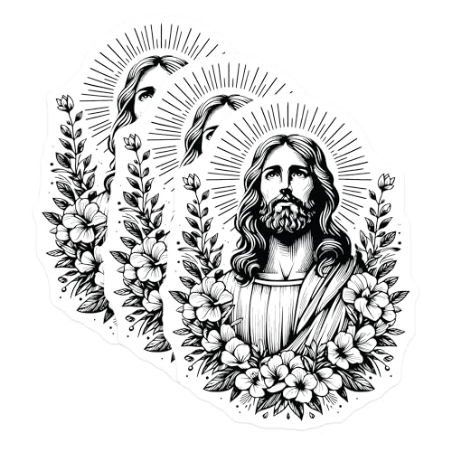 (3 Pack) Jesus Christ Decals - Floral Jesus Art - Religious Decal for Laptop - 3 Inches On Longest Side - Easy Peel & Apply - Made in USA - 3MCS6076