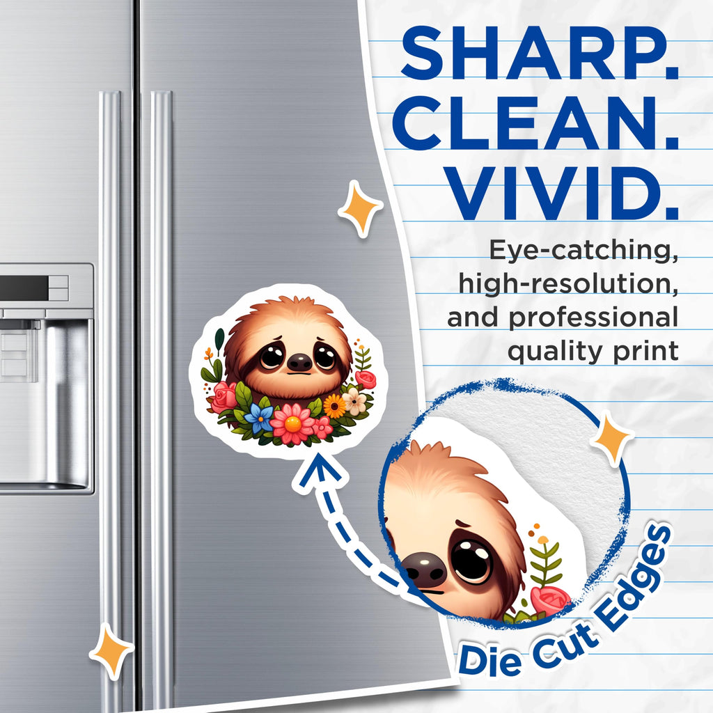 (2 Pack) Cute Sloth Magnets - Floral Animal Decor - Kawaii Fridge Accessory - 5 Inches On Longest Side - Thick Durable Magnet - Made in USA - MAG23095