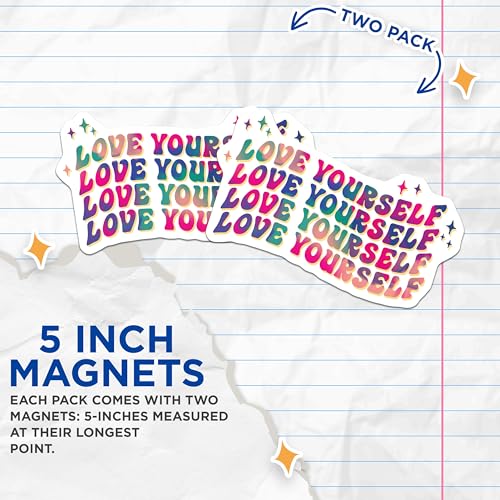 (2 Pack) Love Yourself Magnets - Motivational Phrase - Positive Affirmation - Inspirational Quote - 5" On Longest Side - for Cars, Refrigerators, Toolboxes, Lockers - Made in USA BMCS3230