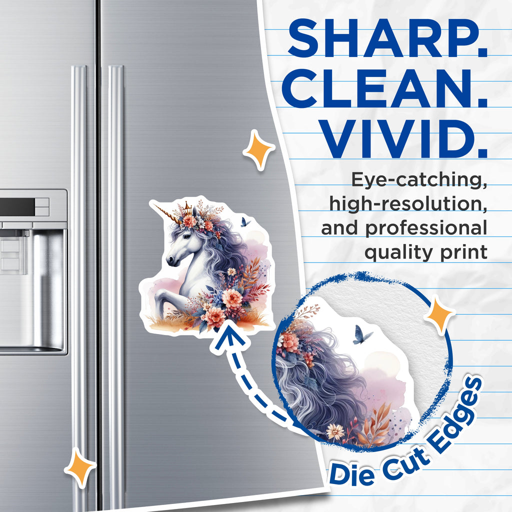 (2 Pack) Floral Unicorn Magnets - Whimsical Fantasy Creature Decor - Aesthetic Fridge Locker - 5 Inches On Longest Side - Thick Durable Magnet - Made in USA - MAG38565