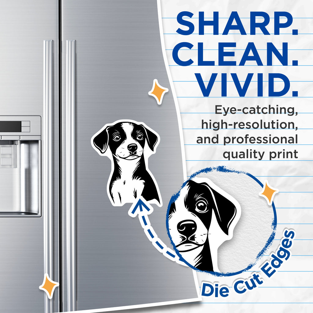 (2 Pack) Puppy Dog Magnets - Black White Minimalist Pet Decor - Animal Lover Refrigerator Locker Accent - 5 Inches On Longest Side - Thick Durable Magnet - Made in USA - MAG36581