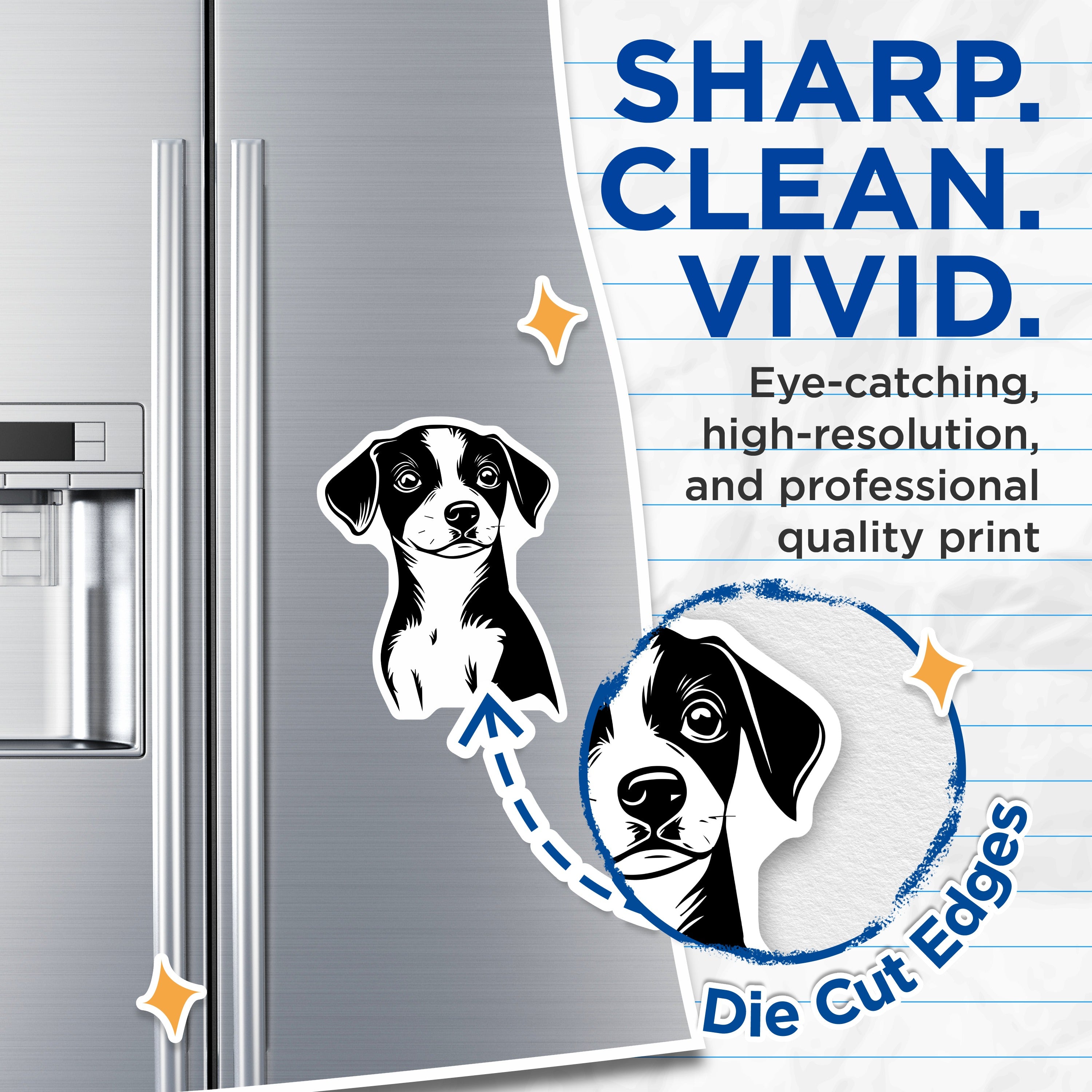 (2 Pack) Puppy Dog Magnets - Black White Minimalist Pet Decor - Animal Lover Refrigerator Locker Accent - 5 Inches On Longest Side - Thick Durable Magnet - Made in USA - MAG36581