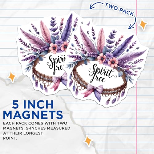 (2 Pack) Spirit Free Magnets Magnets - Decorative Feather Art - Floral Boho Aesthetic - 5" On Longest Side - Made in USA - Sticks to Refrigerators & Metal Surfaces - MAG8846