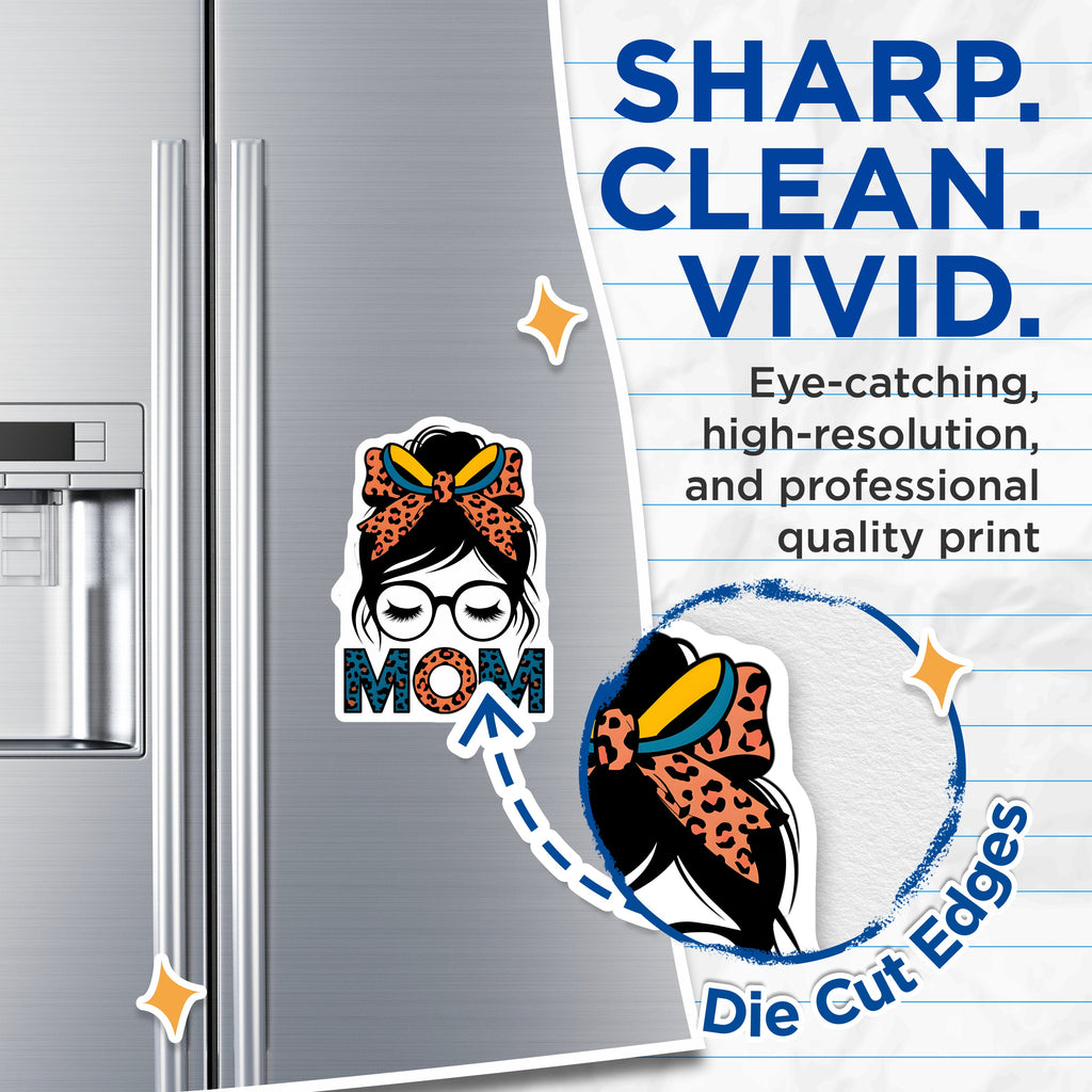 (2 Pack) Messy Bun Mom Life Magnets - Leopard Print Mama Refrigerator Decor - Mother's Day Present - 5 Inches On Longest Side - Thick Durable Magnet - Made in USA - MAG39975