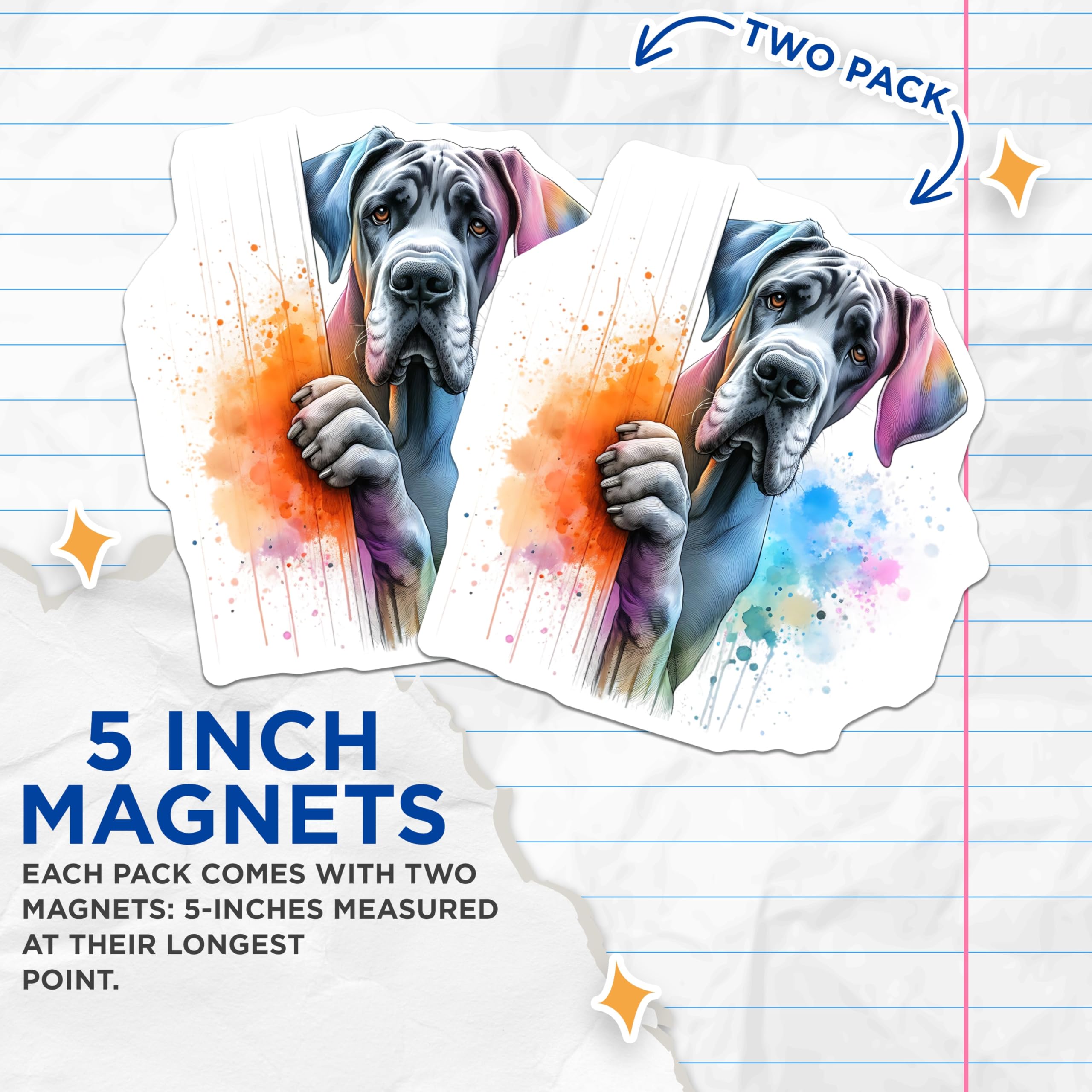 (2 Pack) Great Dane Dog Magnets - Artistic Pet Decor - Cute Dog Breed Magnets - 5" On Longest Side - Premium Magnet - for Cars, Refrigerators, Toolboxes, Lockers - Made in USA - MAG15310