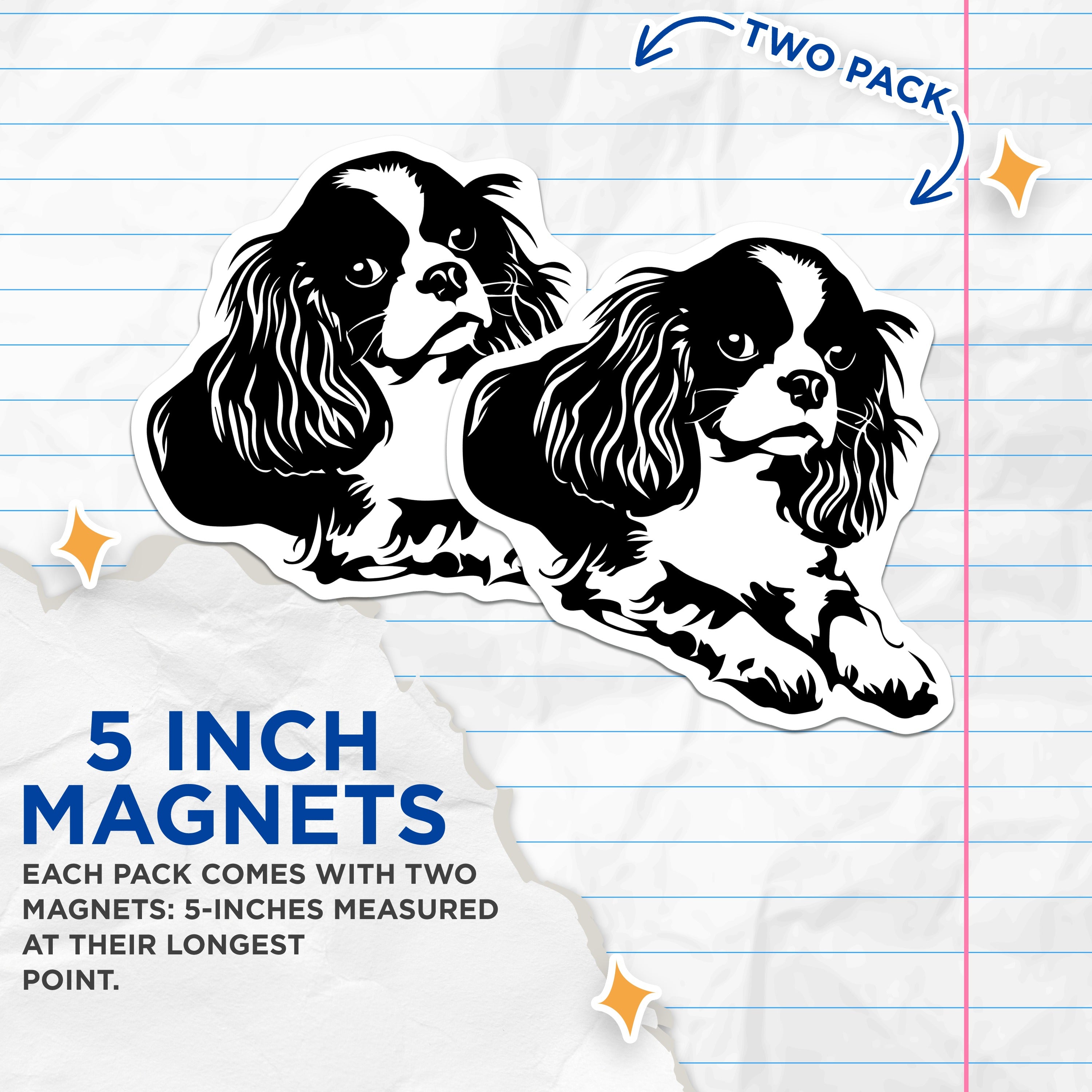 (2 Pack) Cavalier King Charles Spaniel Magnets - Dog Mom Accessories - Pet Lover Decor for Fridge - 5 Inches On Longest Side - Thick Durable Magnet - Made in USA - MAG38278