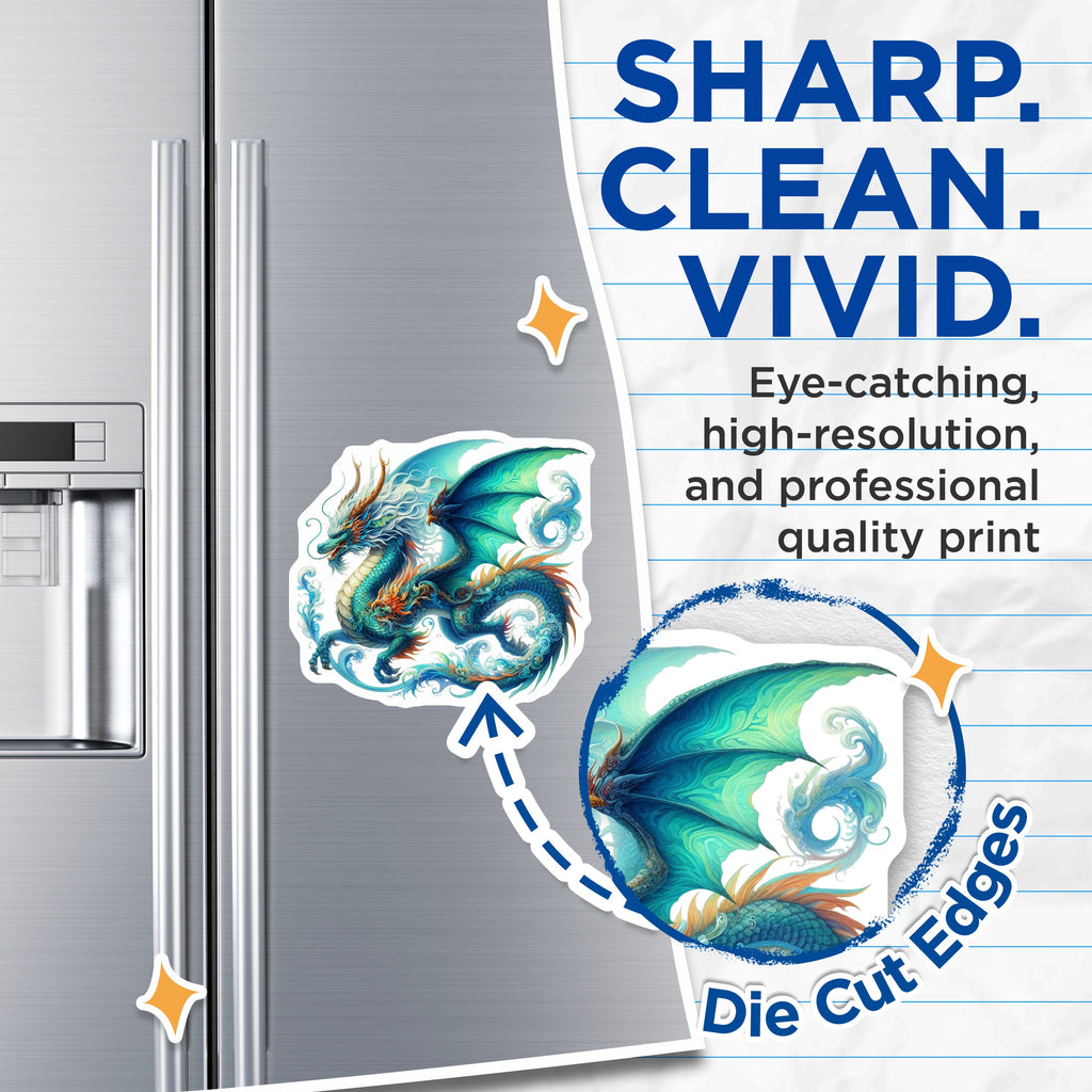 (2 Pack) Blue Water Dragon Magnets - Fantasy Creature Art - Mythical Beast Decor - Asian Inspired Fridge - 5 Inches On Longest Side - Thick Durable Magnet - Made in USA - MAG36317