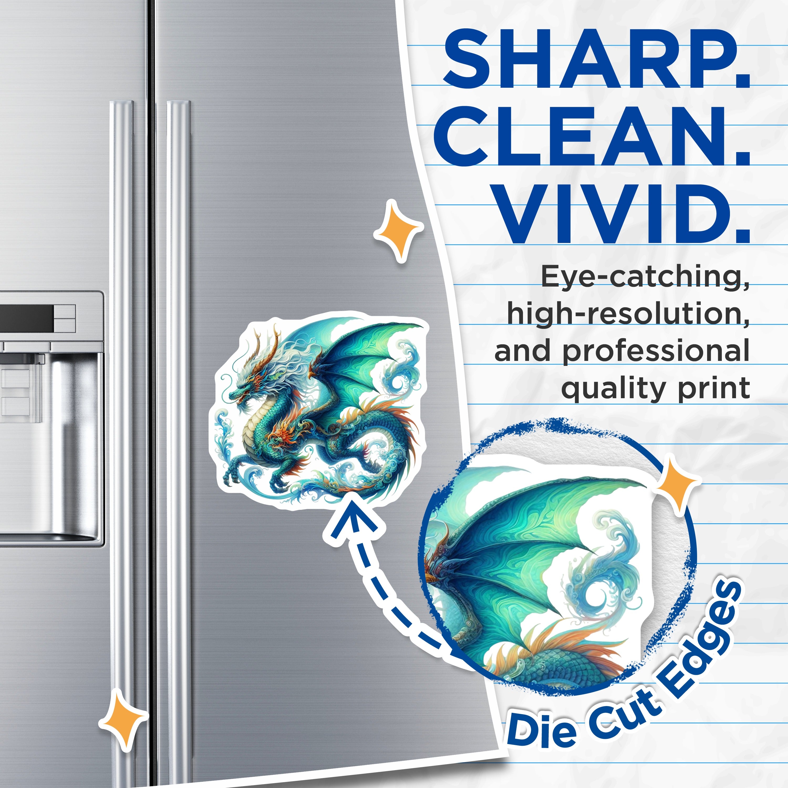 (2 Pack) Blue Water Dragon Magnets - Fantasy Creature Art - Mythical Beast Decor - Asian Inspired Fridge - 5 Inches On Longest Side - Thick Durable Magnet - Made in USA - MAG36317