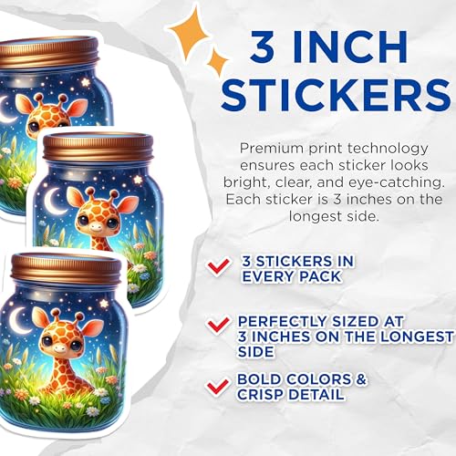 (3 Pack) Giraffe Decals - Animal Stickers - Laptop Decal - 3 Inches On Longest Side - Easy Peel & Apply - Made in USA - 3MCS8141