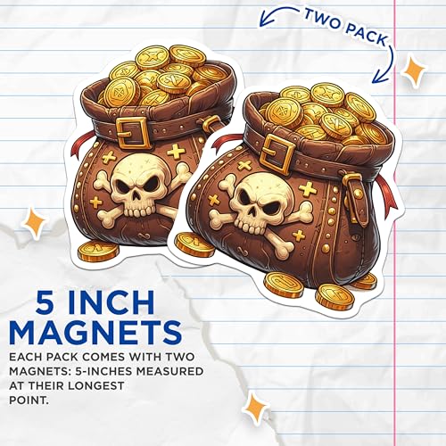 (2 Pack) Pirate Skull and Crossbones Magnets - Treasure Chest - Adventure Decor for Kids Bedrooms - 5" On Longest Side - for Cars, Fridges, Toolboxes - Made in USA - MAG6813