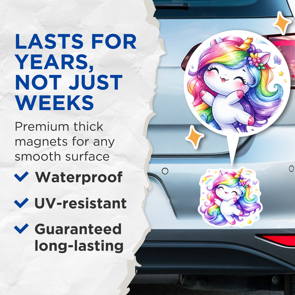 (2 Pack) Rainbow Unicorn Magnets - Cute Kawaii Fridge Decor - Kids Room Locker Accessories - Fantasy Lover Present - 5 Inches On Longest Side - Thick Durable Magnet - Made in USA - MAG36056