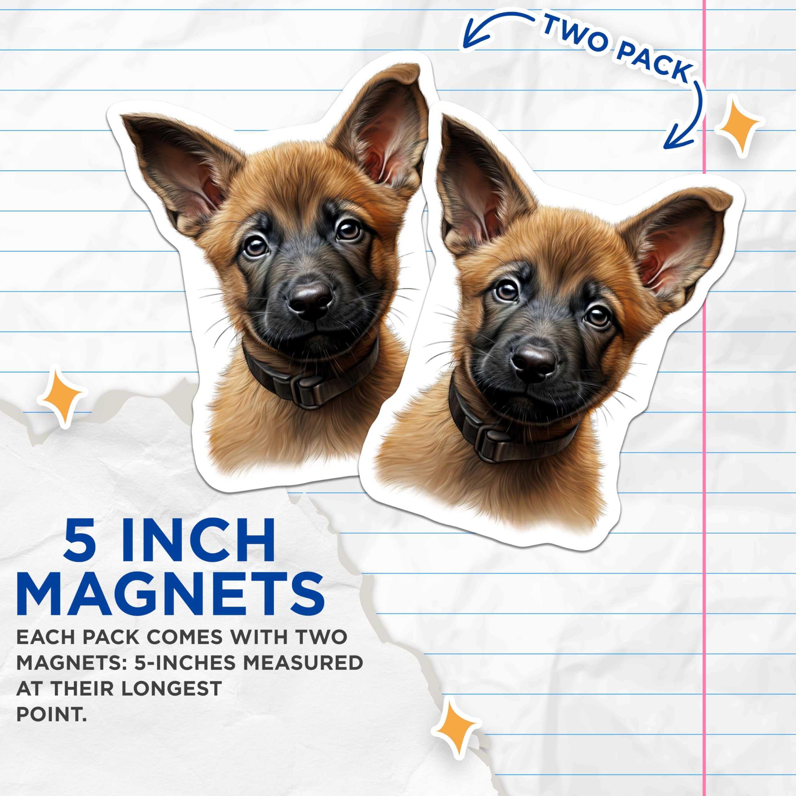 (2 Pack) German Shepherd Puppy Magnets - Dog Lover Kitchen Decor - Pet Parent Refrigerator Accessory - 5 Inches On Longest Side - Thick Durable Magnet - Made in USA - MAG26609