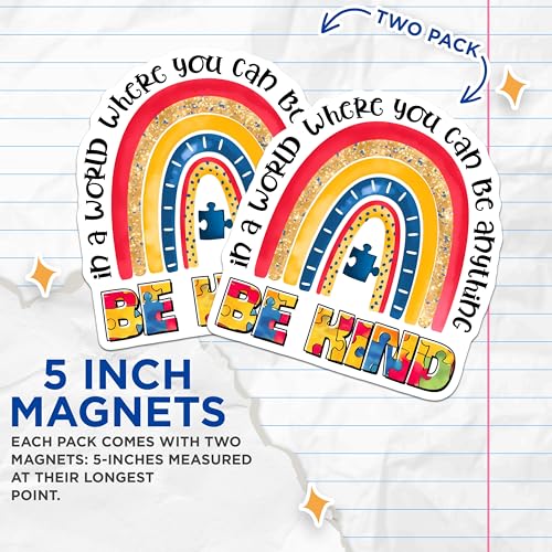 (2 Pack) Be Kind Magnets Magnets - Inspirational Quote - Rainbow Puzzle Piece - 5" On Longest Side - Made in USA - Sticks to Refrigerators & Metal Surfaces - MAG8420